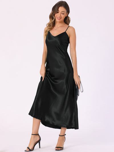 Satin Sleeveless Spaghetti Strap Maxi Dress