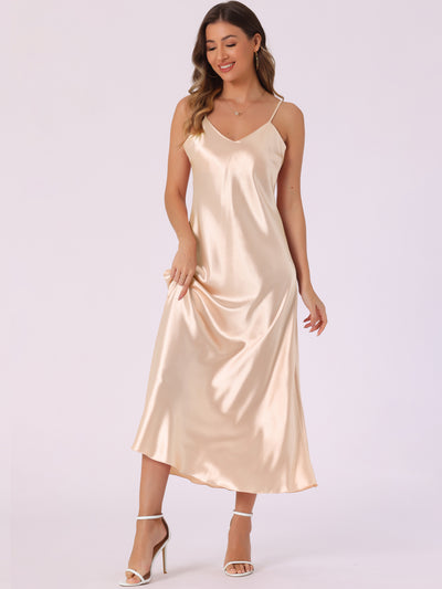 Satin Sleeveless Spaghetti Strap Maxi Dress