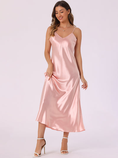 Satin Sleeveless Spaghetti Strap Maxi Dress