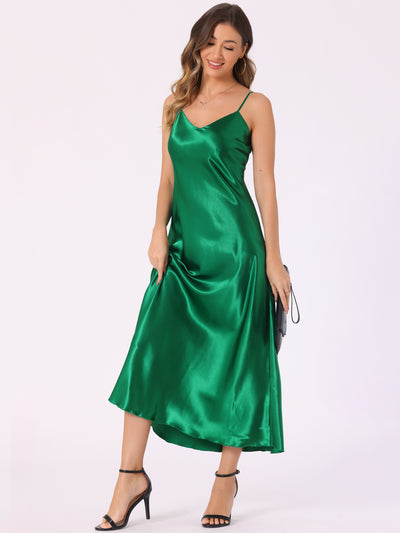 Satin Sleeveless Spaghetti Strap Maxi Dress