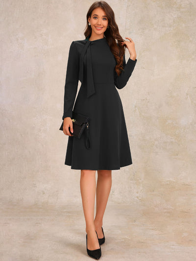 Tie Mock Neck Long Sleeves A-Line Midi Dress