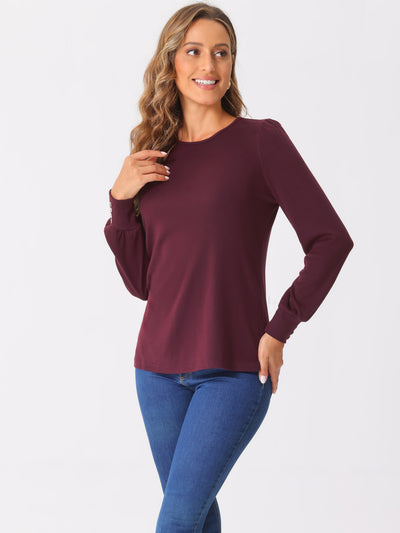 Basic Round Neck Long Sleeve Soft Casual Blouse