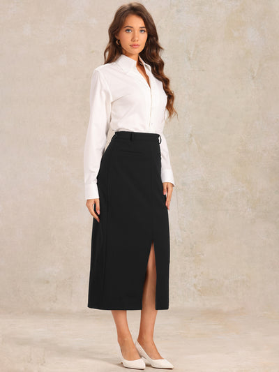 Allegra K High Waist Work Office Slit Midi Pencil Skirt