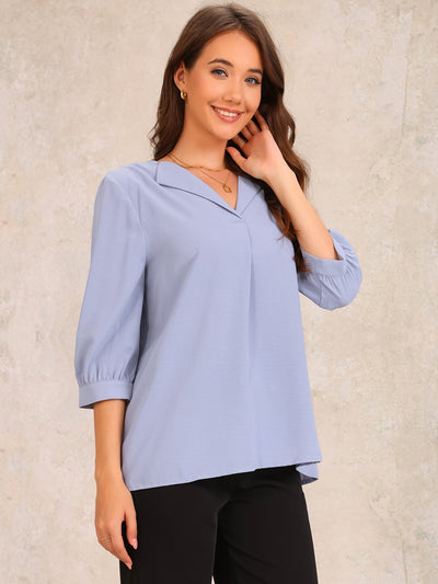 Collar 3/4 Sleeve Solid Color Casual Blouses Top