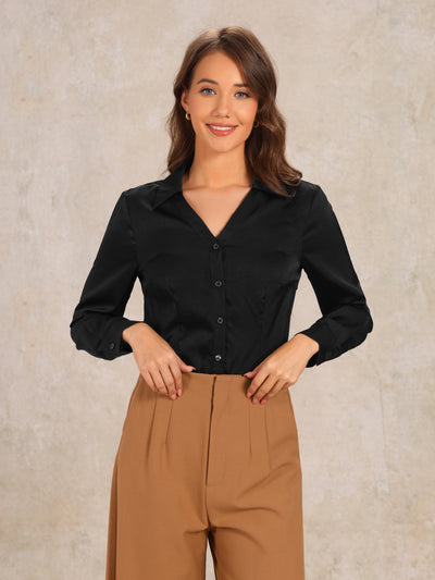 Button Down Collared Long Sleeve Satin Work Bodysuit