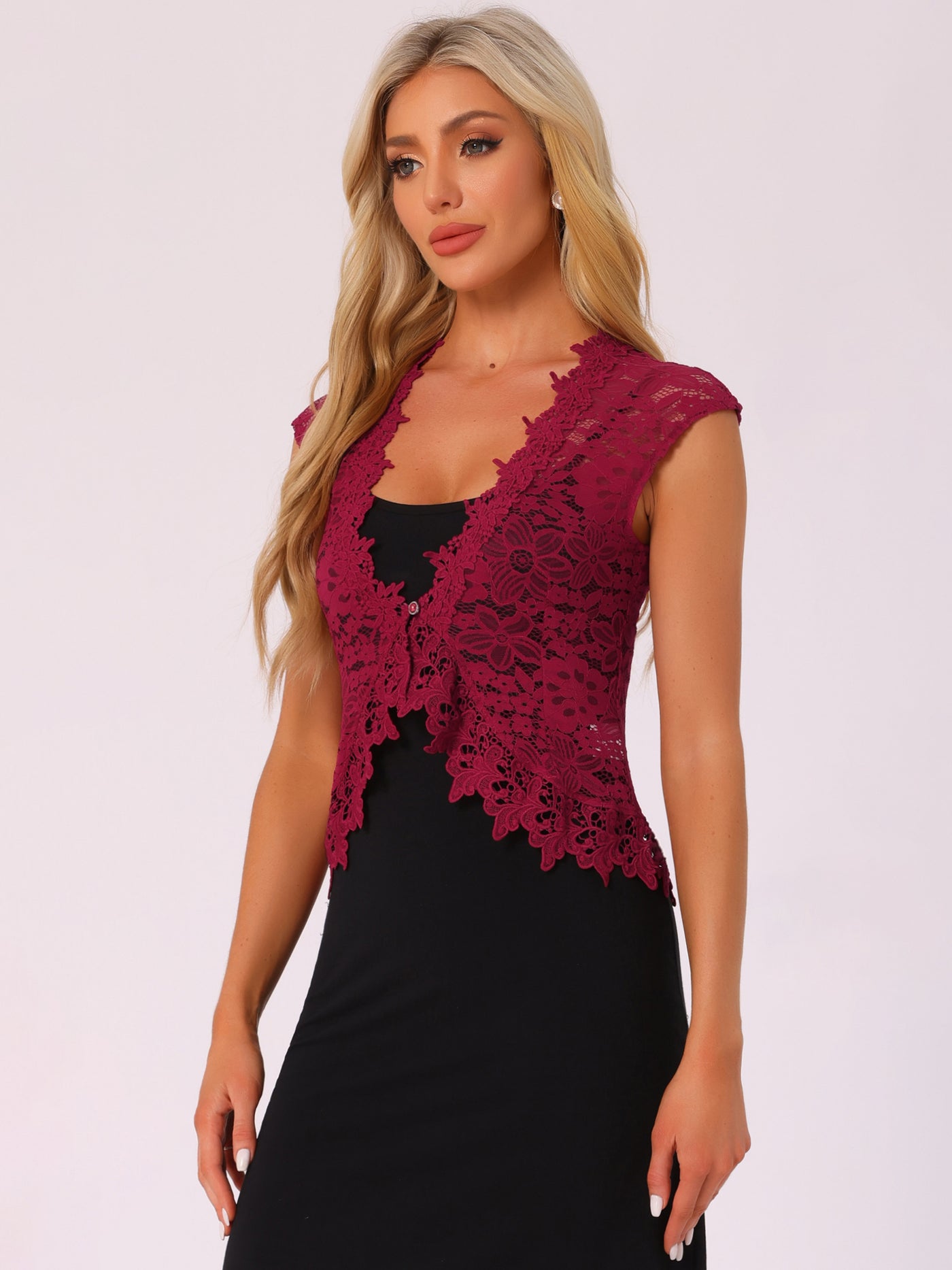 Allegra K Floral Lace Shrug Wedding Guest Cap Sleeve Formal Sheer Bolero Cardigan