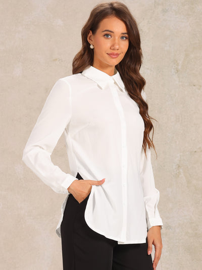 Button Down Side Slit Long Sleeve Tunic Shirts