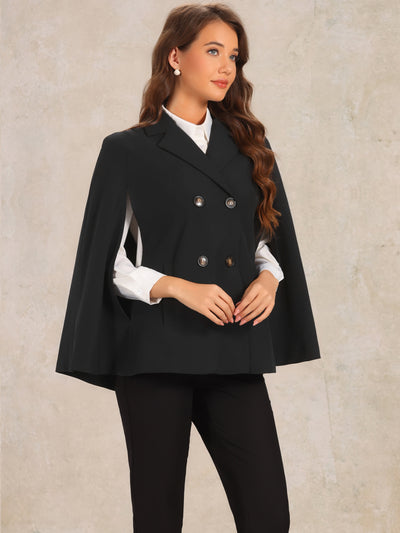 Double Breasted Notched Lapel Collar Office Cloak Cape Blazer