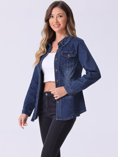 Denim Long Sleeve Button Down Pocket Trendy Jean Shirts