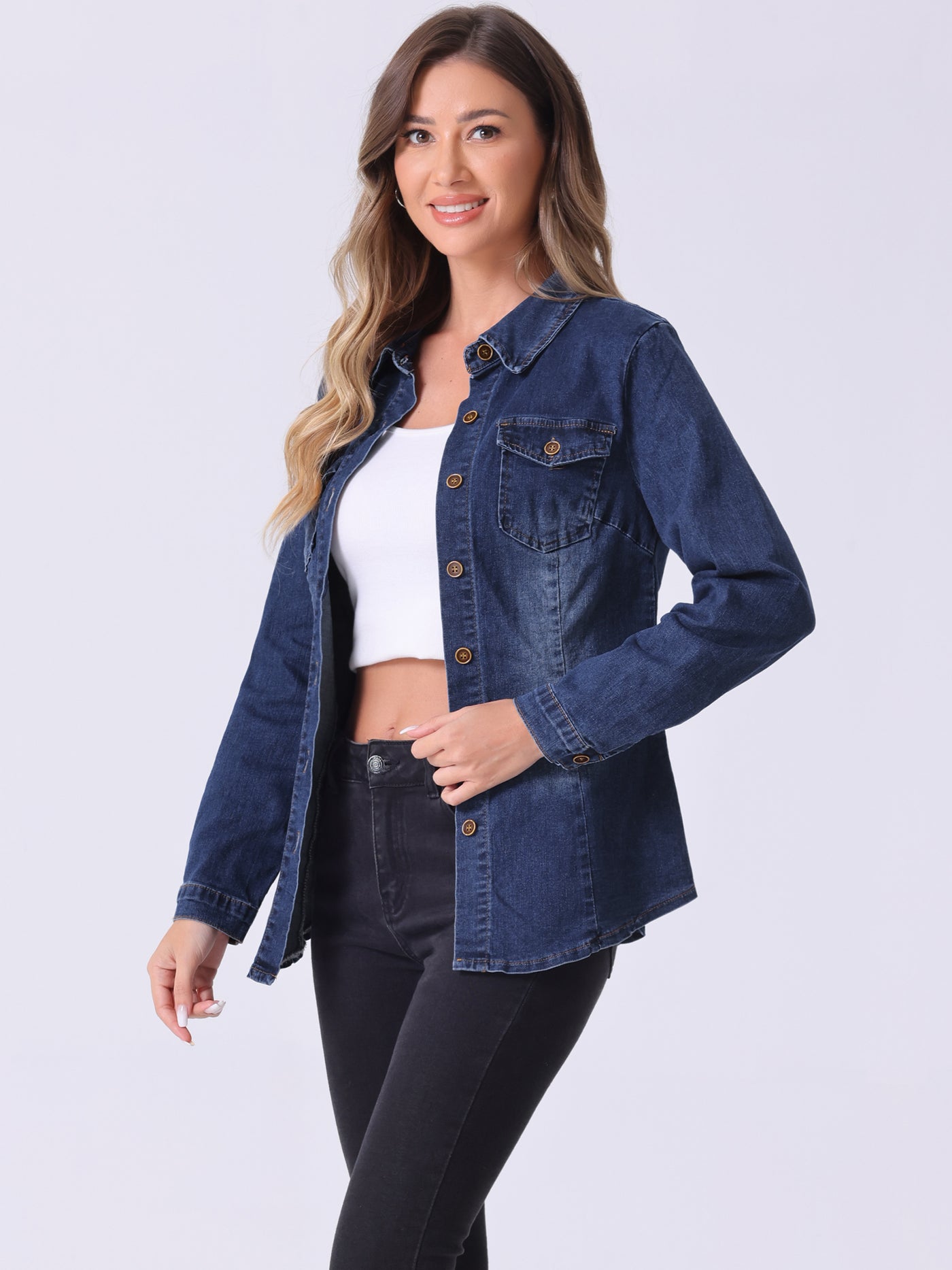 Allegra K Denim Long Sleeve Button Down Pocket Trendy Jean Shirts