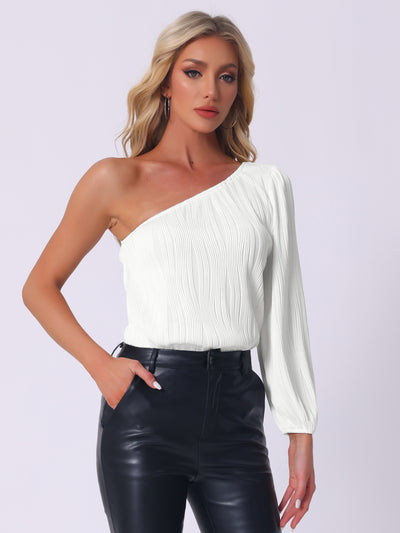 One Shoulder Long Sleeves Textured Bodysuit