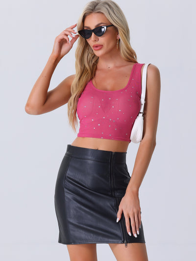 Sheer Mesh Scoop Neck Metallic Stars Sleeveless Party Cropped Top