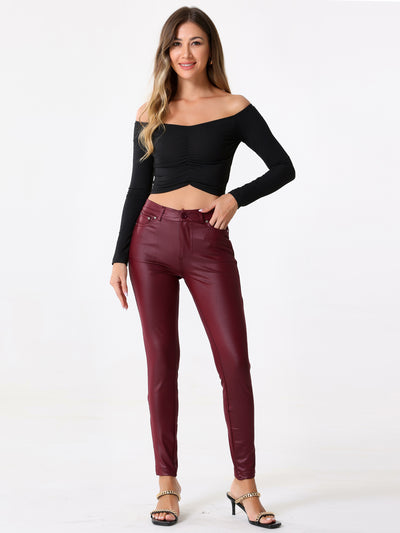 Faux Leather High Waist Stretch Slim Fit Motorcycle Legging Pants