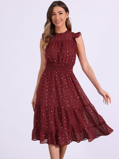 Chiffon Sleeveless Smocked Waist Gilding Metallic Stars Party Dress