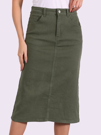 Casual Denim High Waist Stretchy Midi Pencil Jean Skirt