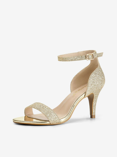 Glitter Ankle Strap Stiletto Heel Sandals