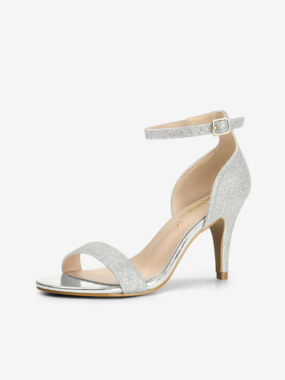 Glitter Ankle Strap Stiletto Heel Sandals