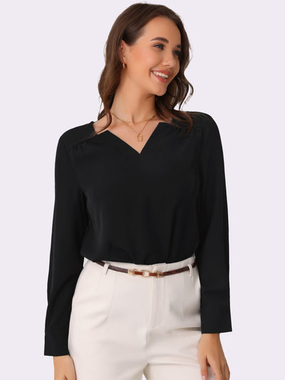 V Neck Dressy Casual Long Sleeve Work Blouse