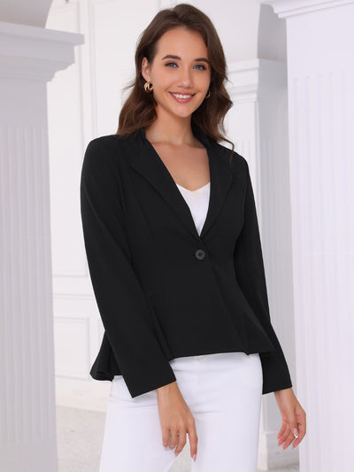 Notched Collar Long Sleeve Single Button Peplum Business Blazer