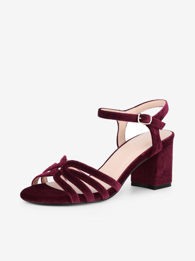 Women's Square Toe Velvet Slingback Chunky Heels Sandals