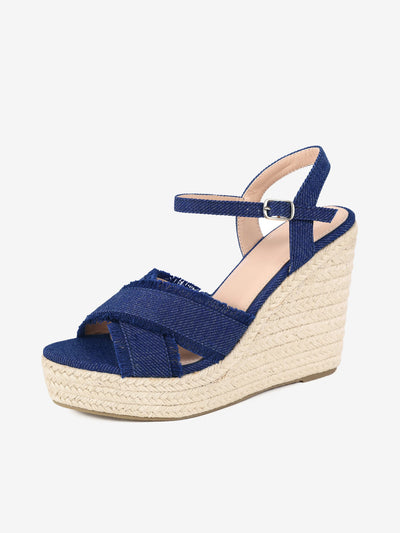 Women's Denim Crisscross Platform Espadrilles Wedge Sandals