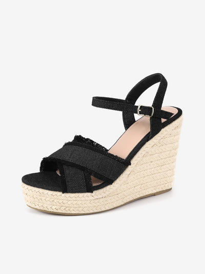 Women's Denim Crisscross Platform Espadrilles Wedge Sandals