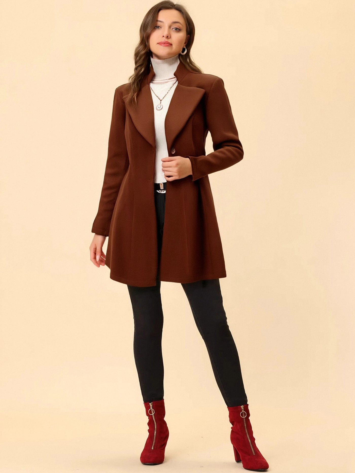 Allegra K Notched Lapel Single Breasted Long Sleeves Coat