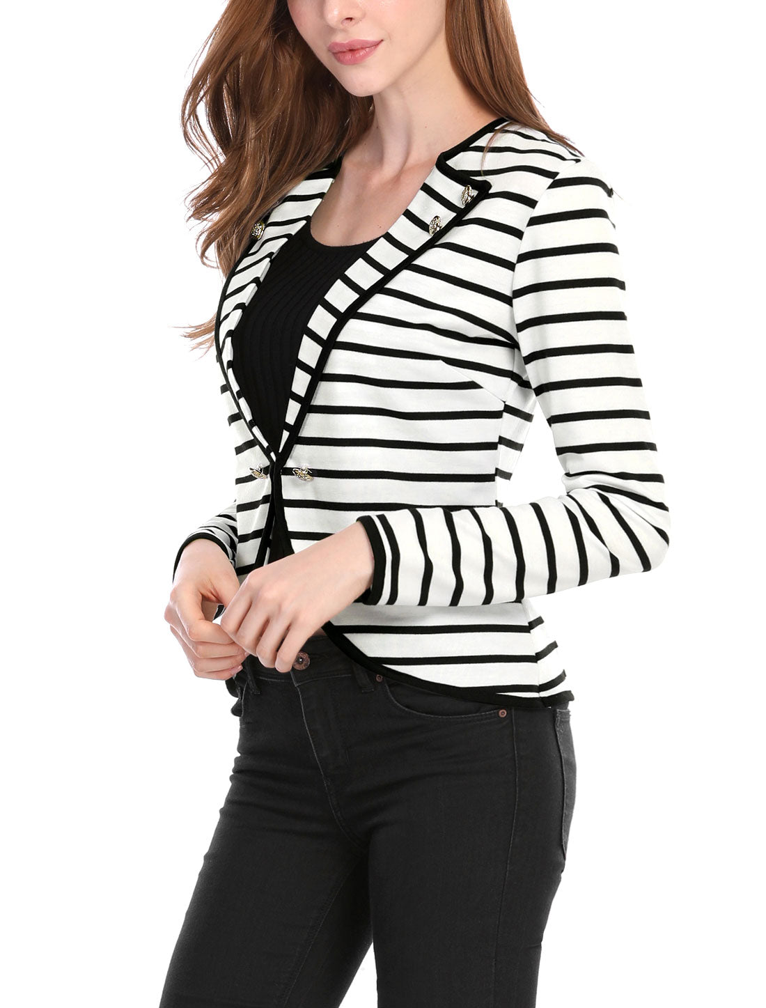 Allegra K Notched Lapel Casual Work Office Striped Blazer