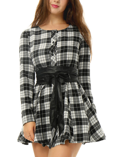 Plaid Long Sleeve Button Down Belted Mini Shirtdress