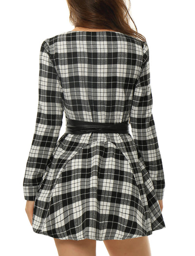 Plaid Long Sleeve Button Down Belted Mini Shirtdress