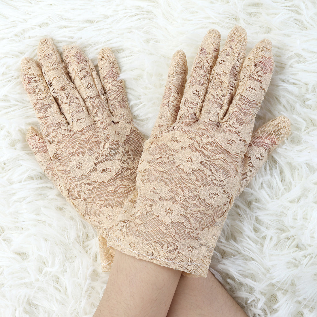 Allegra K Floral 1920s Bridal Wedding Party Opera Full Finger Lace Gloves