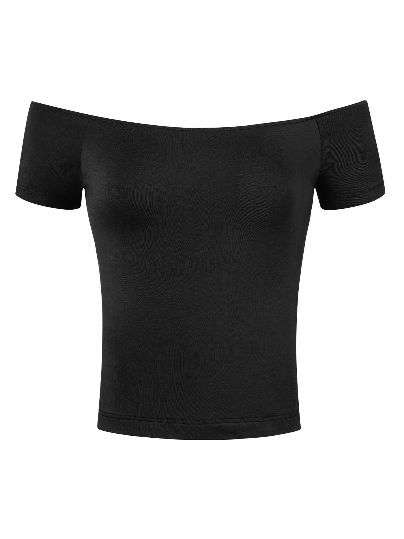 Allegra K Off Shoulder Short Sleeve Solid Basic Sexy Slim Fit Blouse