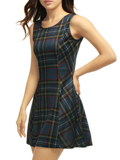 Classic Sleeveless Mini A-Line Fit and Flare Plaid Dress