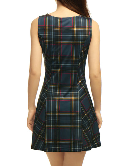 Classic Sleeveless Mini A-Line Fit and Flare Plaid Dress