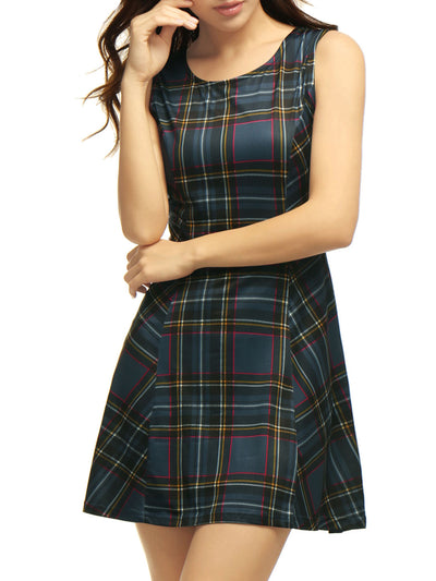 Classic Sleeveless Mini A-Line Fit and Flare Plaid Dress