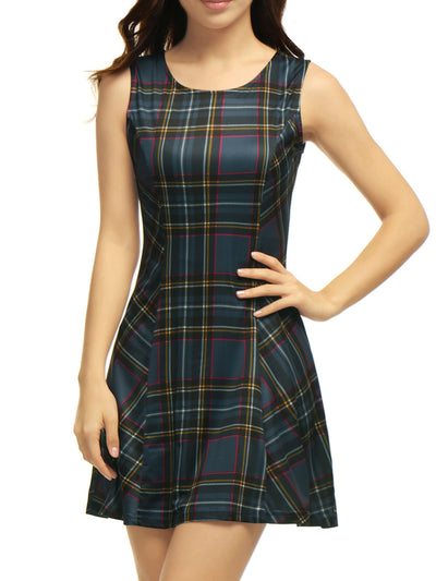 Classic Sleeveless Mini A-Line Fit and Flare Plaid Dress