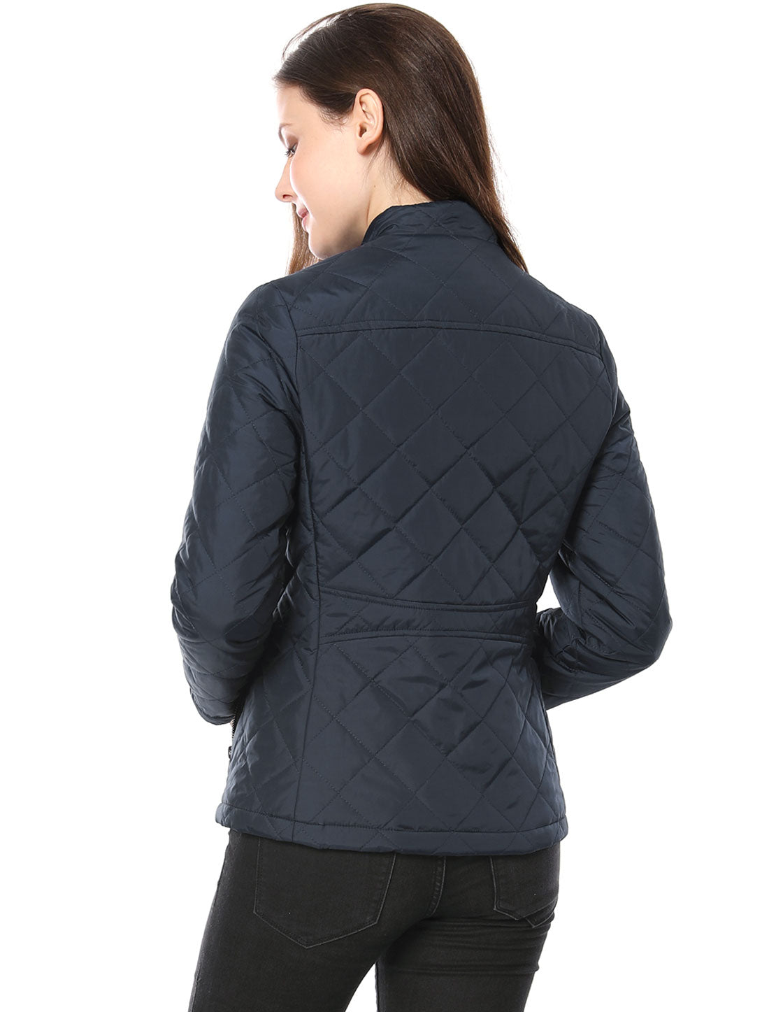 Allegra K Stand Collar Zip Lightweight Quilted Jacket