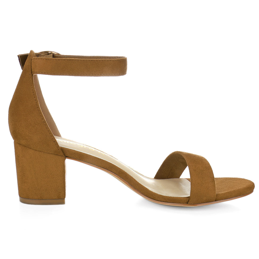 Allegra K Faux Suede Open Toe Mid Block Heel Ankle Strap Sandals