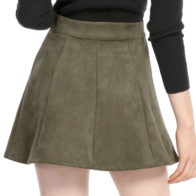 Faux Suede Button Closure A-Line High Waisted Short Skirt