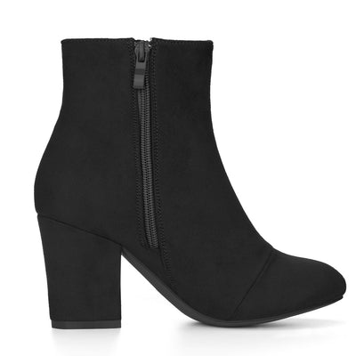 Faux Suede Round Toe Block Heel Zipper Ankle Boots