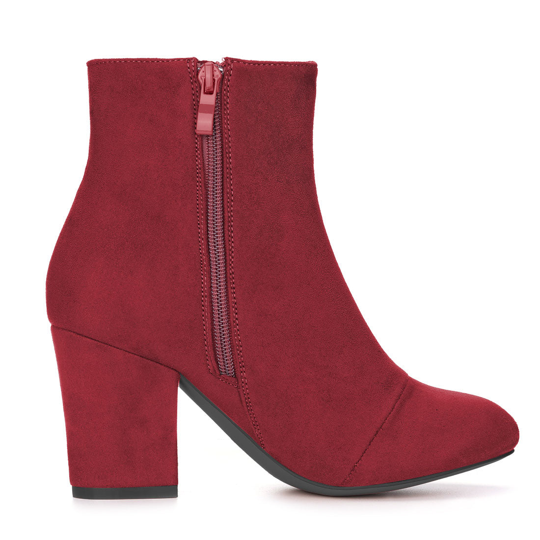 Allegra K Faux Suede Round Toe Block Heel Zipper Ankle Boots