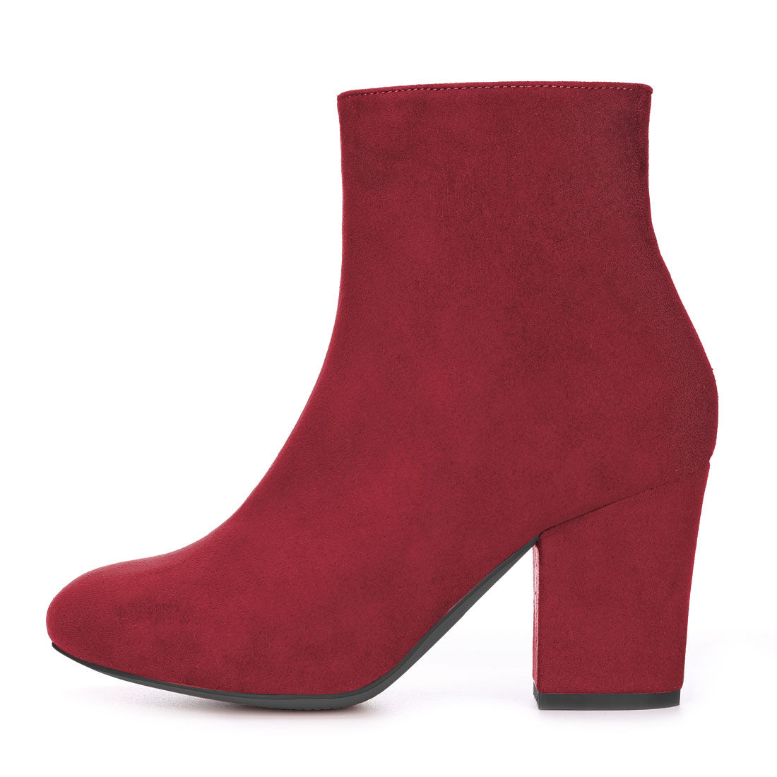 Allegra K Faux Suede Round Toe Block Heel Zipper Ankle Boots