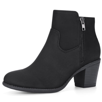 Low Chunky Heel Side Zipper Ankle Booties