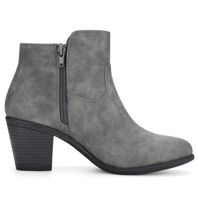 Low Chunky Heel Side Zipper Ankle Booties