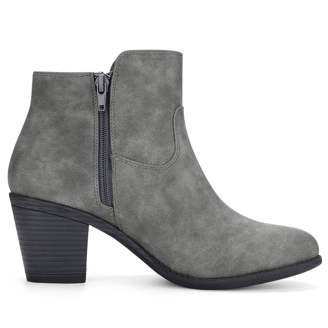 Allegra K Low Chunky Heel Side Zipper Ankle Booties