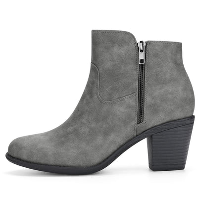 Low Chunky Heel Side Zipper Ankle Booties