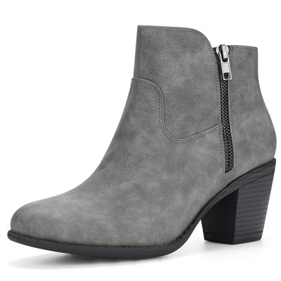 Low Chunky Heel Side Zipper Ankle Booties