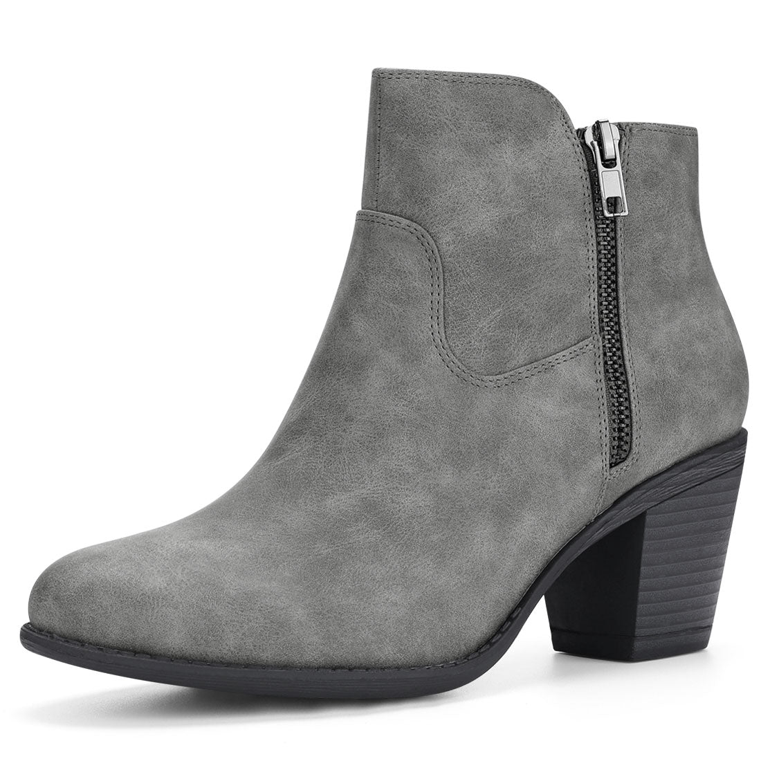 Allegra K Low Chunky Heel Side Zipper Ankle Booties