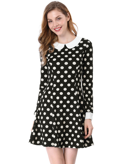 Peter Pan Collar Contrast Printed A-Line Short Dress