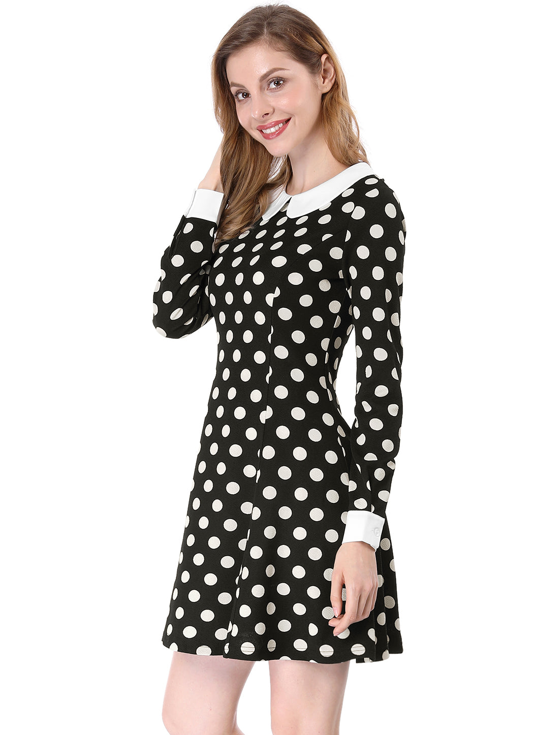 Allegra K Peter Pan Collar Contrast Printed A-Line Short Dress